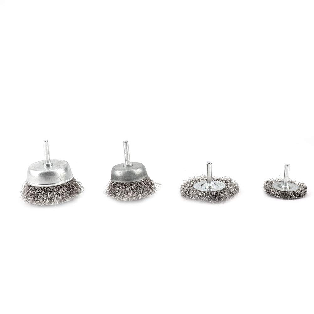 9Pcs Stainless Steel Wire Wheel & Cup Brush Set with 1/4'' Round Shank 0.0118In Coarse Crimped Carbon Steel Drill Brush for Drill Removal of