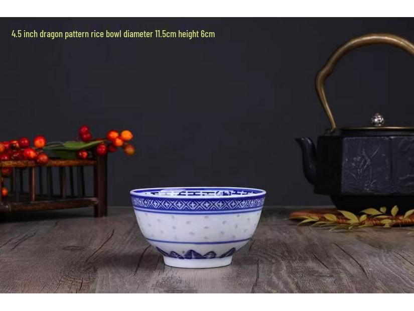 Niebiesko-biały porcelanowy zestaw miseczek Linglong w stylu retro (4-10 cali) – Idealny do ryżu, zupy lub makaronu.