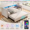 Sofá cama multifuncional 90x190 cm con cama extraíble, puerto USB-C, ambiente LED, funda de terciopelo – para salón, habitación de invitados o habitación juvenil. Beige