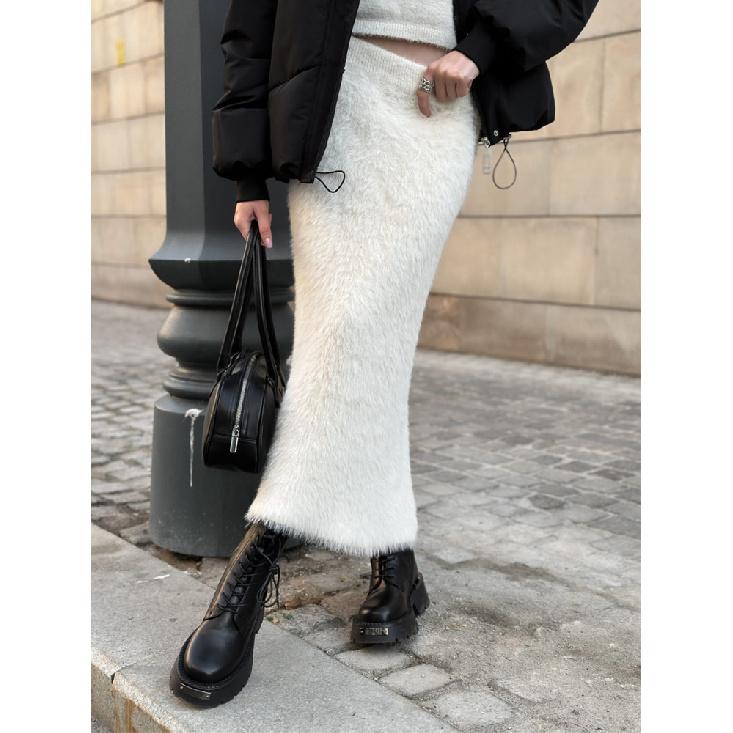 Autumn Winter New Women's High Waisted Slim Fit Knit Maxi Skirt Warm Windproof Trendy Long Skirt For Cold Weather