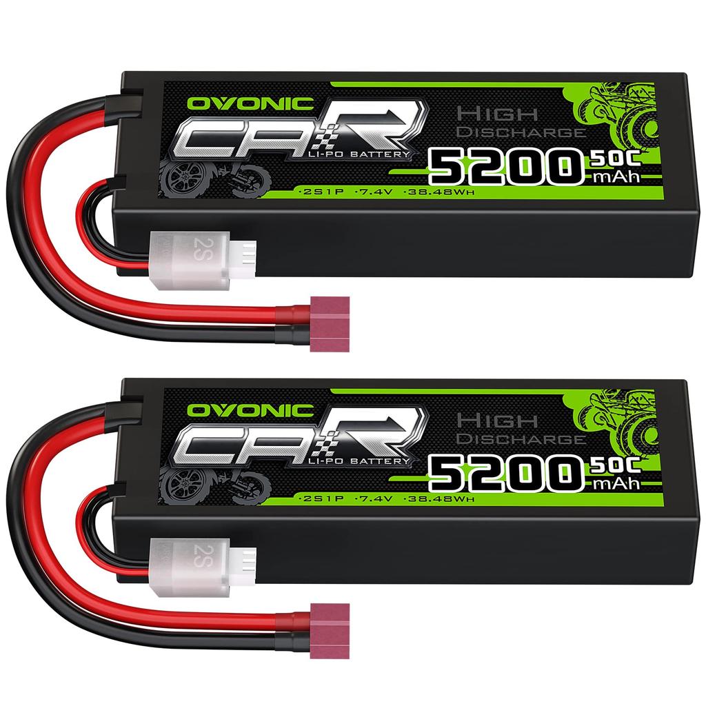 OVONIC 7.4V LiPo 5200mAh 2S 50C Lithium Polymer Battery with Deans T Connector for Various RC Cars, CE, MSDS, UN38.3, RoHS, ISO9001, ISO14001 (Set of