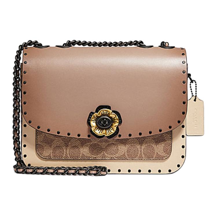 Coach Madison 23 Camellia Metal Buckle Flap Chain Studded Snake Detail Leather Crossbody Bag Medium Women crossbody bag Milk-Tea C3758-V5SNE