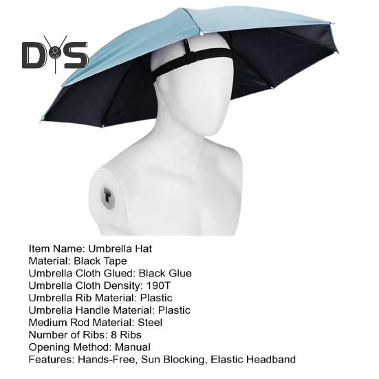 69CM UV Protection Umbrella Hat Hands-Free Sun Blocking Umbrella Hat with Elastic Headband Waterproof Kids Adults Outdoor Fishing Folding Umbrella