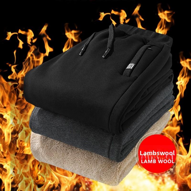 Men's Plus Size Loose-Fit Trousers with Fleece Lining Thickened Warm-Weather Casual Trousers Shearling-Lined Cuffed Sweatpants