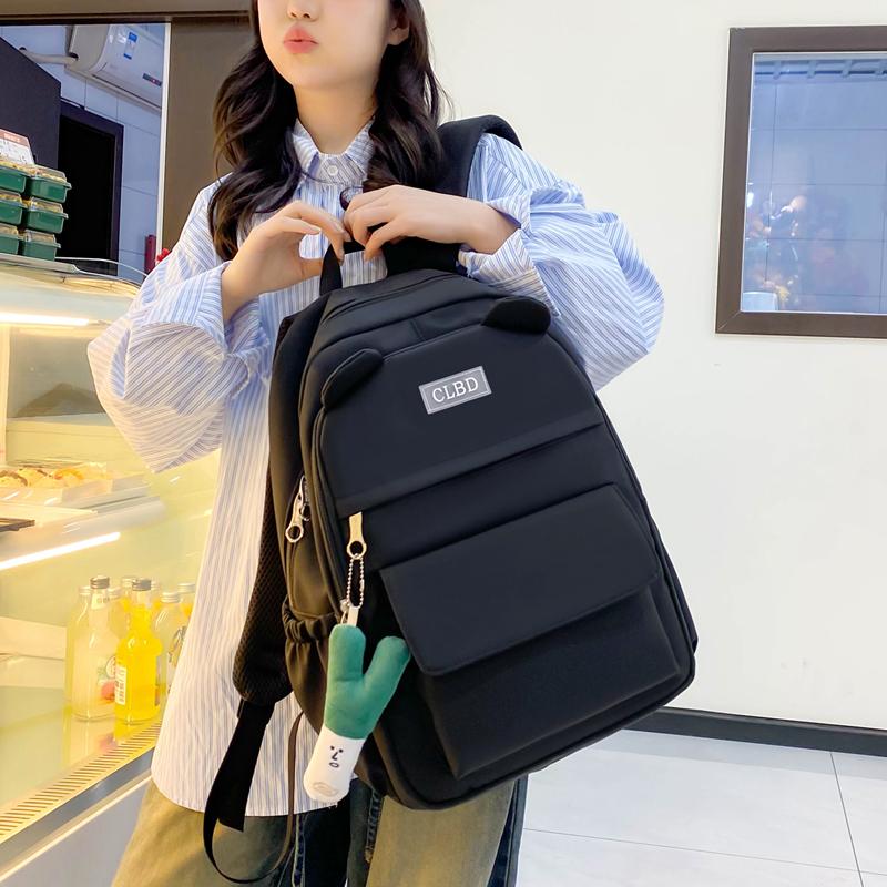 Three-Piece Backpack Set Solid Color Student Schoolbag Women Large Capacity Lightweight Computer Backpack