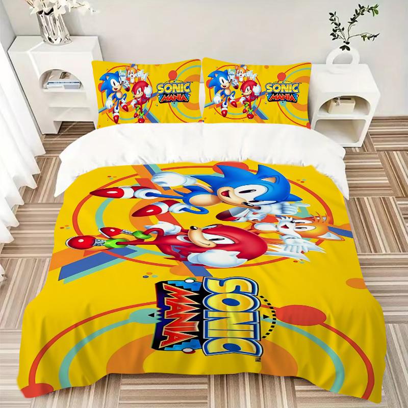 Sonic Dinos Adventure Printed 3pcs Bedding Set Soft Microfiber 1 Duvet Cover And 2 Pillowcases Home Bedroom Decor Xmas Gift Ek134