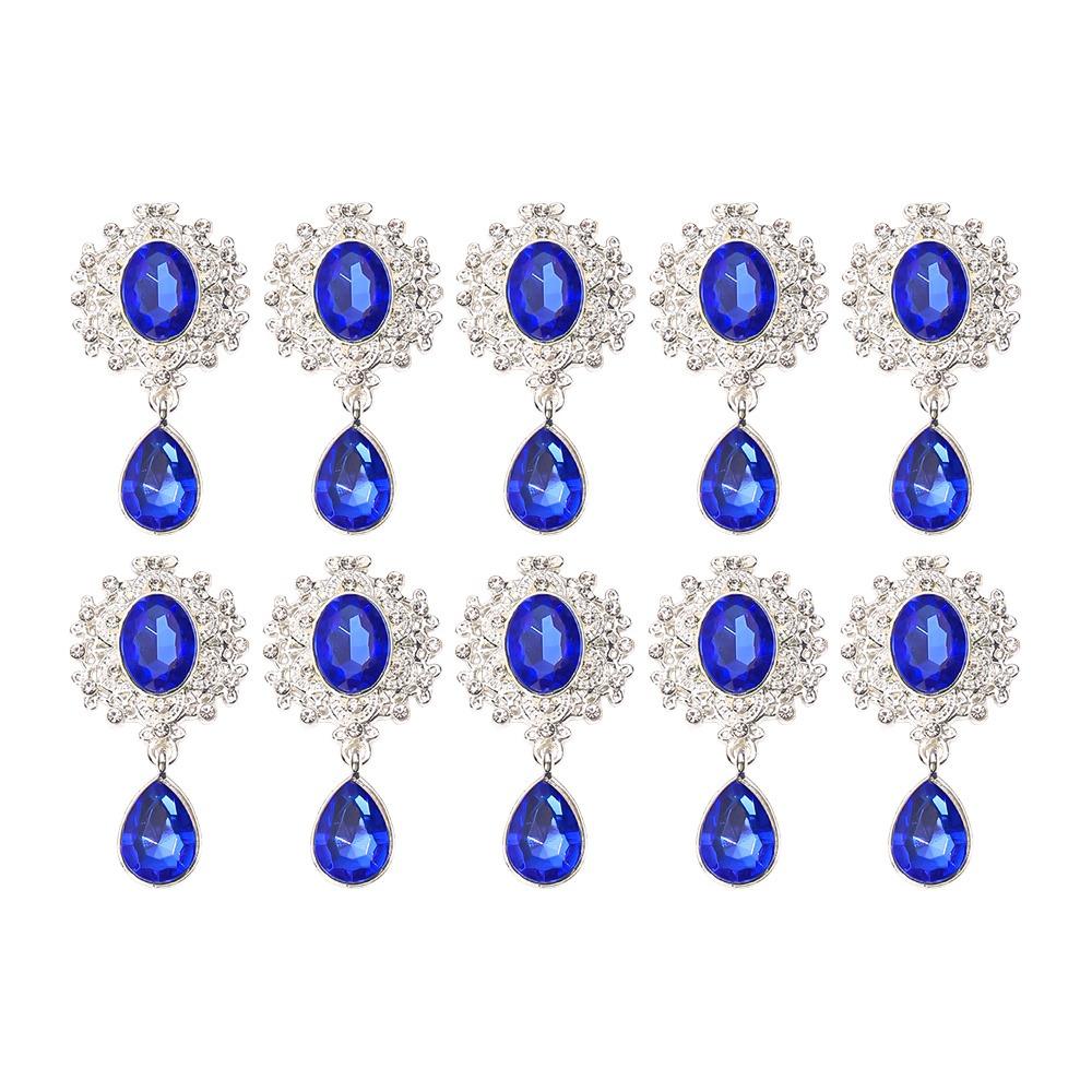 10Pcs DIY Crafts Rhinestone Alloy Brooch Accessories Silver Flat Back 4.6*2.4cm Crystal Brooch Sparkling Crystal