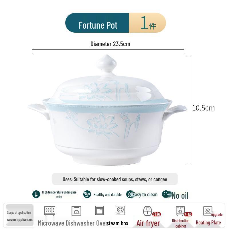 Tangshan Bone China Tableware Set: Underglaze Rice Bowls, Plates, Noodle & Soup Bowls, Chopsticks Combination.