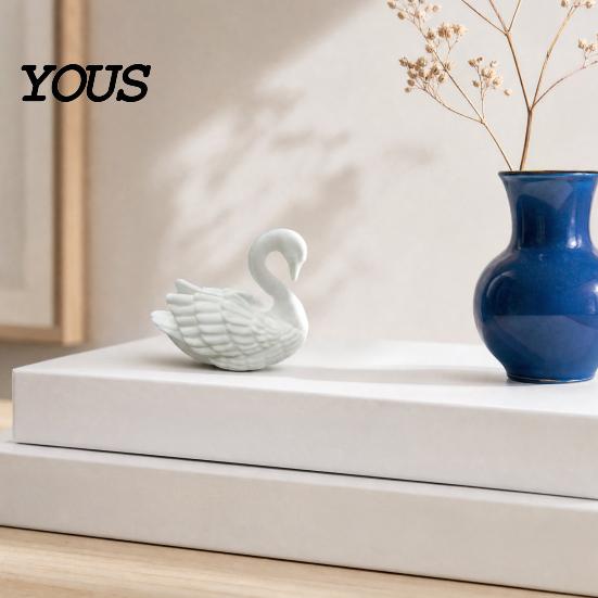 Stable Base Figurine Swan Figurine, 3D Printed White Statue, Modern Minimalist Small Desk Accessory Tabletop Ornament for Living Room, Office,