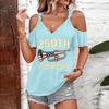 Women's Casual Cold Shoulder Short Sleeve T Shirt with 250th Celebration Print and Trumpet Graphic Loose Fit Round Neck Design