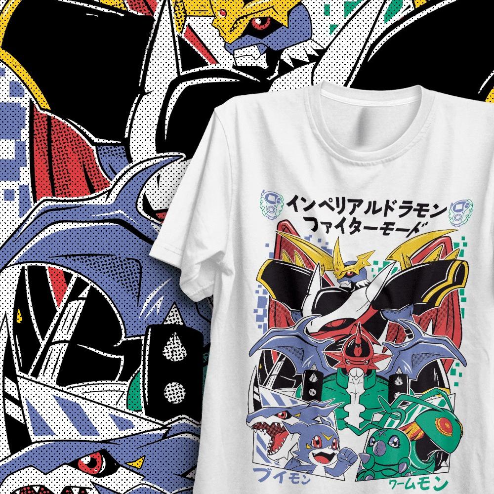 Digimon Imperialdramon Fighter Mode Graphic T Shirt Veemon Wormmon Evolution Group Print Short Sleeve Crew Neck Unisex Anime Streetwear Tops Tees