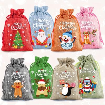 8/16/24pcs Colorful Christmas Gift Bags with Drawstring Festive Merry X-mas Treat Bags for Birthday Parties,Holiday Celebrations