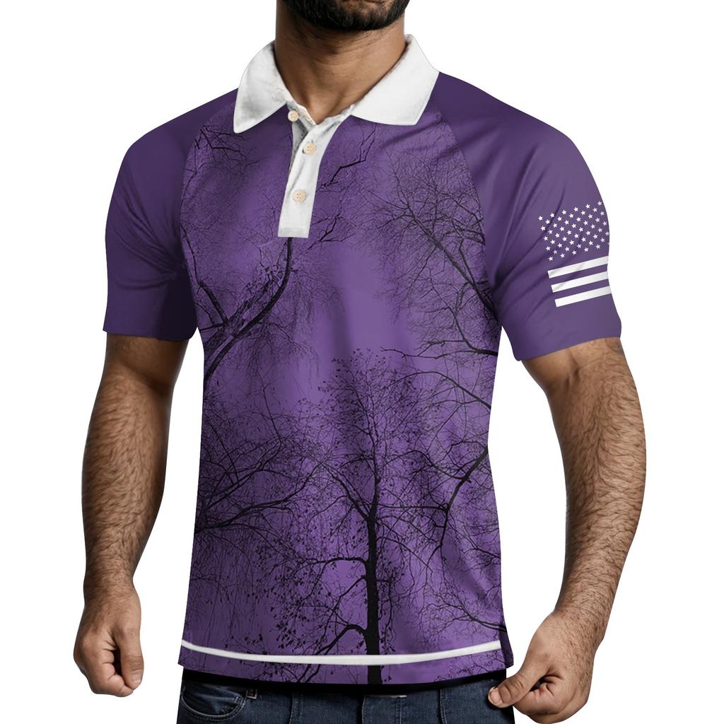 Herre Treknapps Skjorte med Trykk på Revers og Korte Ermer