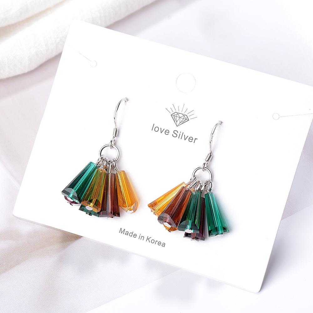 925 Sterling Silver Crystal Colorful Geometric Drop Earrings for Women Girls Creative Lady Fashion Jewelry Pendientes Eh851