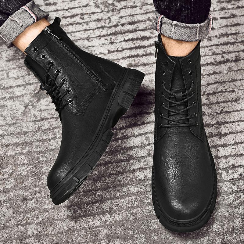 Fashion Non-slip Winter Ankle Boots High Top Men Casual Shoes Genuine Leather Winter Snow Footwear Fashion Men's Outdoor Motocross Boots