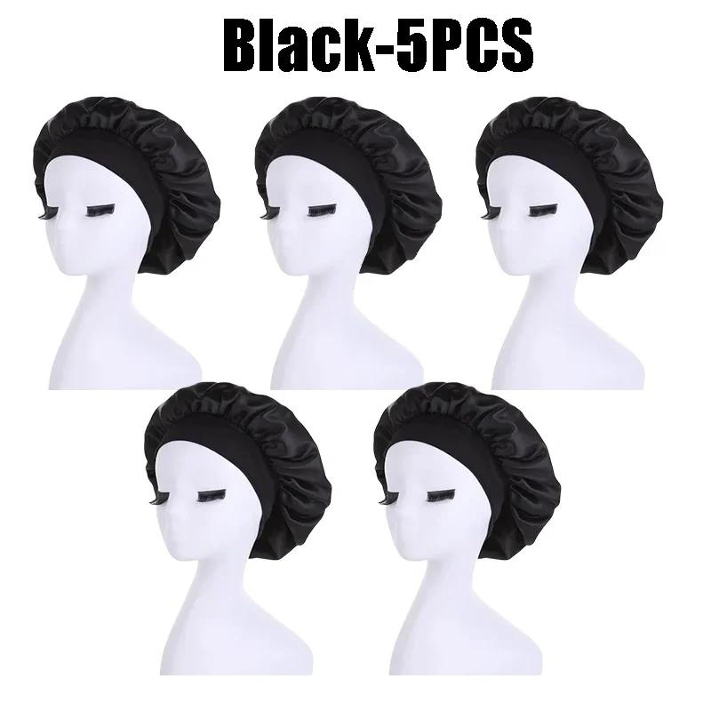 High Elastic Satin Solid Sleeping Hat Hair Care Bonnet Nightcap Multi-color Reusable Women Home Sleeping Cap Accessories