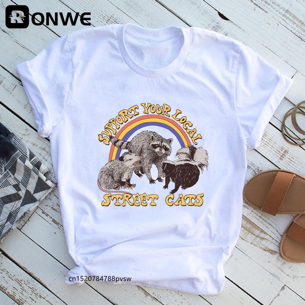 Support Your Local Street Cats Women S Funny T Shirts Summer Round Neck Clothes Oversize
