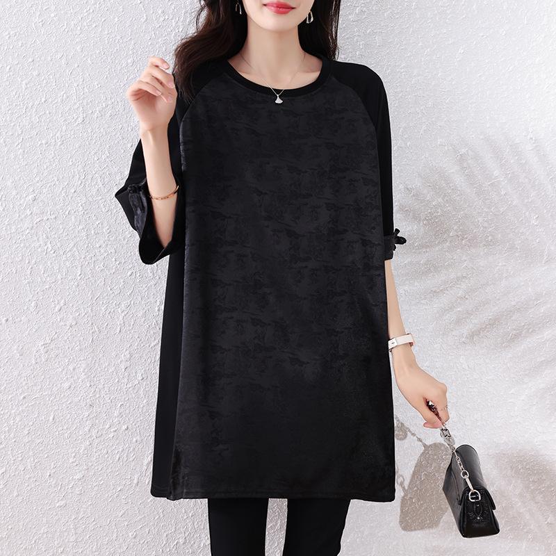 

2026 Plus Size Women s Summer Slimming Chinese Style Short Sleeve T-Shirt 4XL чёрный
