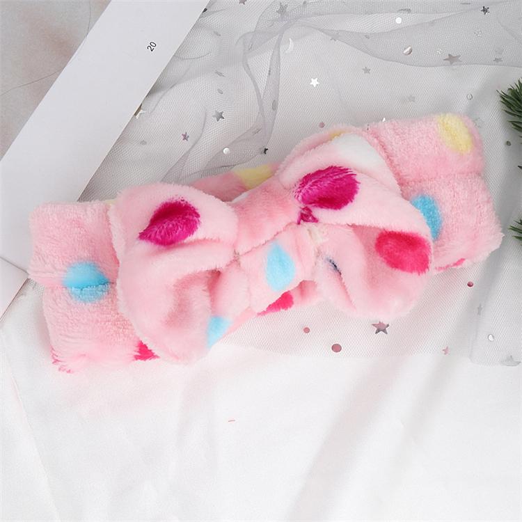 Cute Face Washing Girls Polka Dot Plush Elastic Hairband Cheap Soft Big Bow Dot Spa Headband