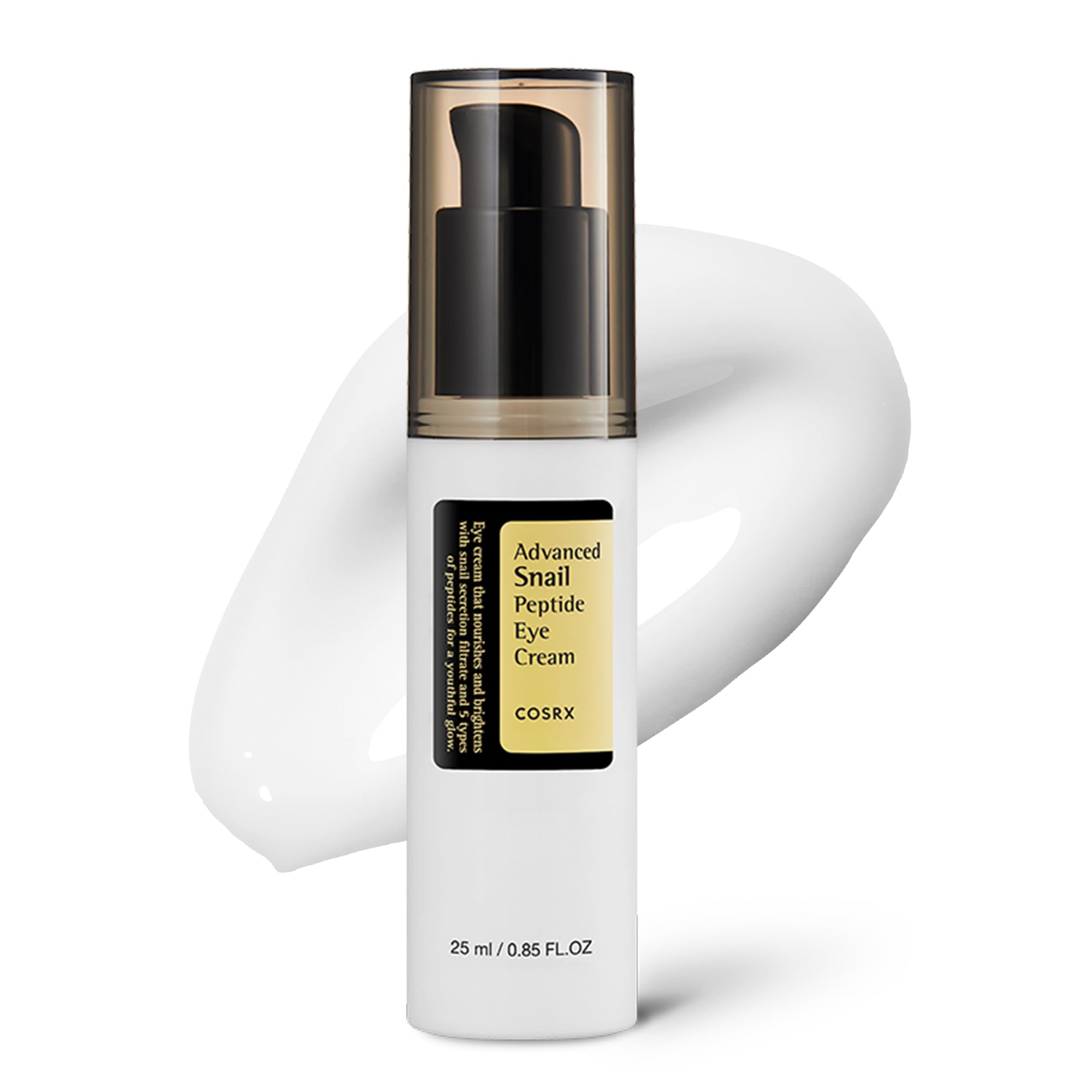 

COSRX Snail Peptide Eye a formula containing snail mucus moisturizes and hydrates the reduces and contains 5 ppm and suitable for dry skin and all