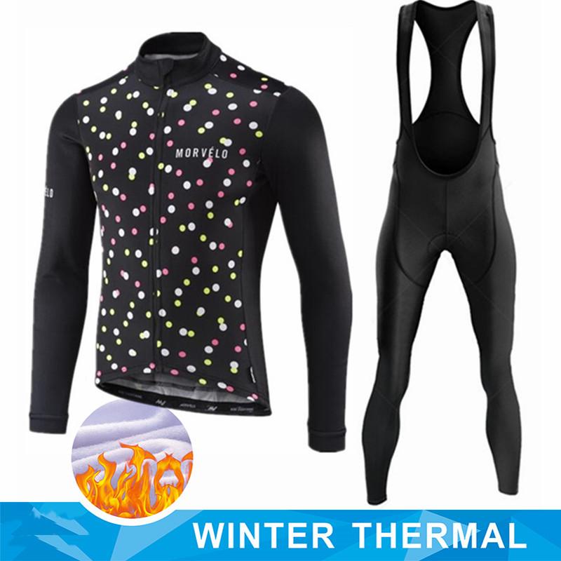 Winter Thermal Fleece Long Sleeve Cycling Jersey Set Bib Pants Ropa Ciclismo Bicycle Clothing MTB Bike Men Pro Team Suit
