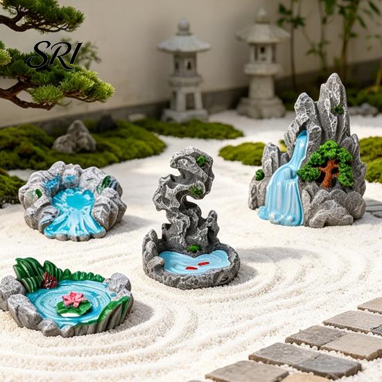 Miniature Rock Garden Decor 2 Pcs Stone Statue Resin Fake Models for Diorama Tranquil Zen Ornament Supplies Micro Train Landscape Railway Sand