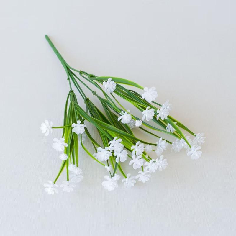 5pcs Simulated Flowers Plastic Spring Camellia Bouquet Wedding Decorative Artificial Small Rose Gypsophila Auditorium Decoration белый