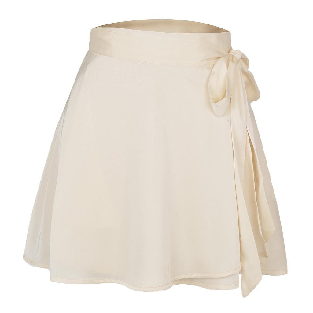 Einfarbiger Rock mit hoher Taille, modischer, einteiliger Schnür-Kurzrock, Chiffon-Satin-umwickelter Minirock