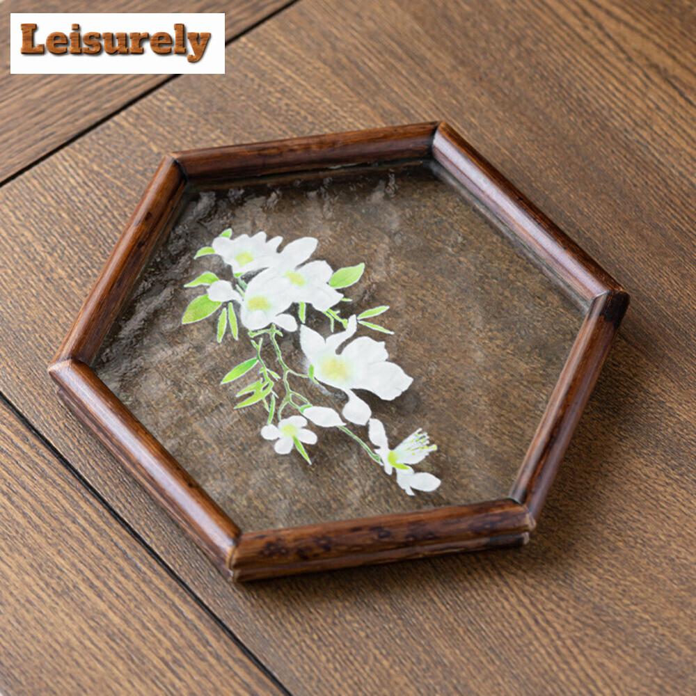 Zen Water Textured Glass Cup Coaster Walnut Wood Hexagonal Tea Tray Japanese Small Teapot Holder Household Tea Table Accessories