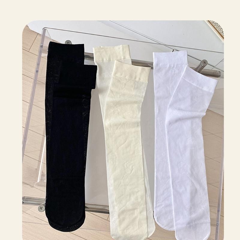 Sheer Knee High Socks for Women Girls Stretchy Silk Stockings Student Girls Stockings Tube Socks Nylons Calf Socks