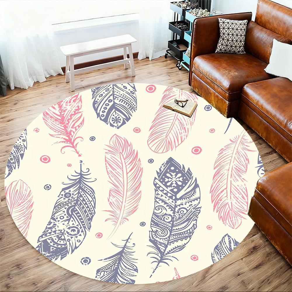 1pc feather pattern Round Chair mat Area Rug - Non-Slip, Floor Mat for Office, Bedroom, and Indoor Decor c1118022