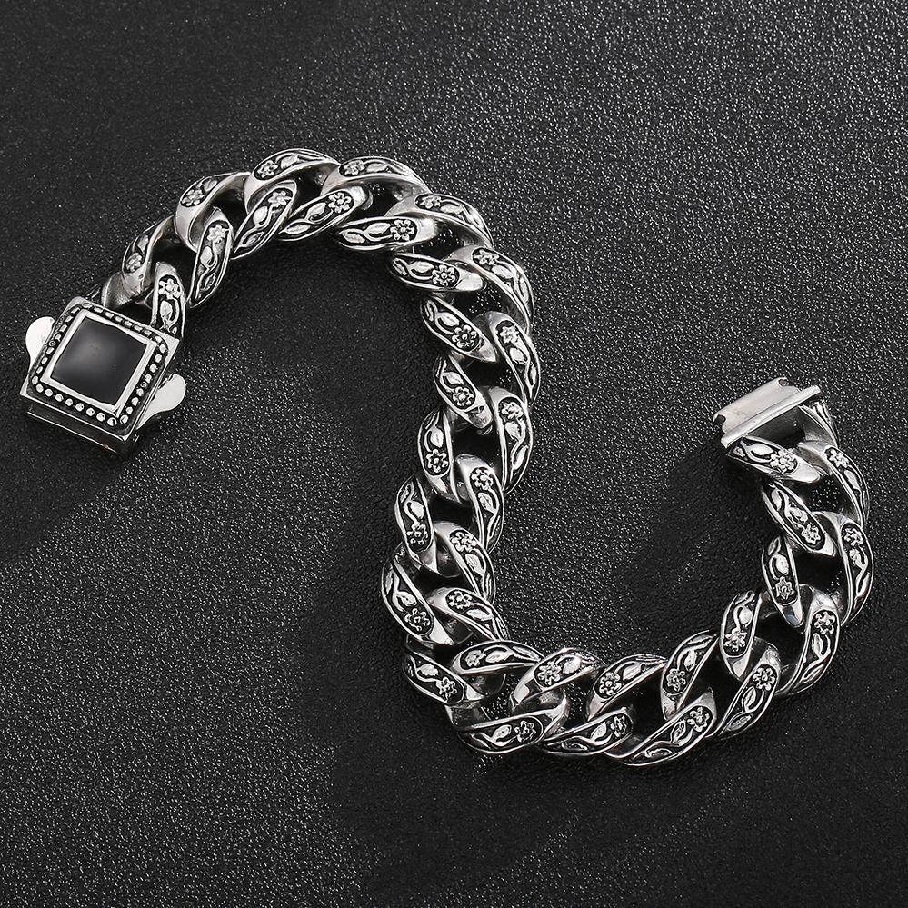 Polished Brushed Stainless Steel Cuban Chain Bracelet for Men Black Gold Color Nickel-Free Jewelry18-24CM Length Gift Wrapped