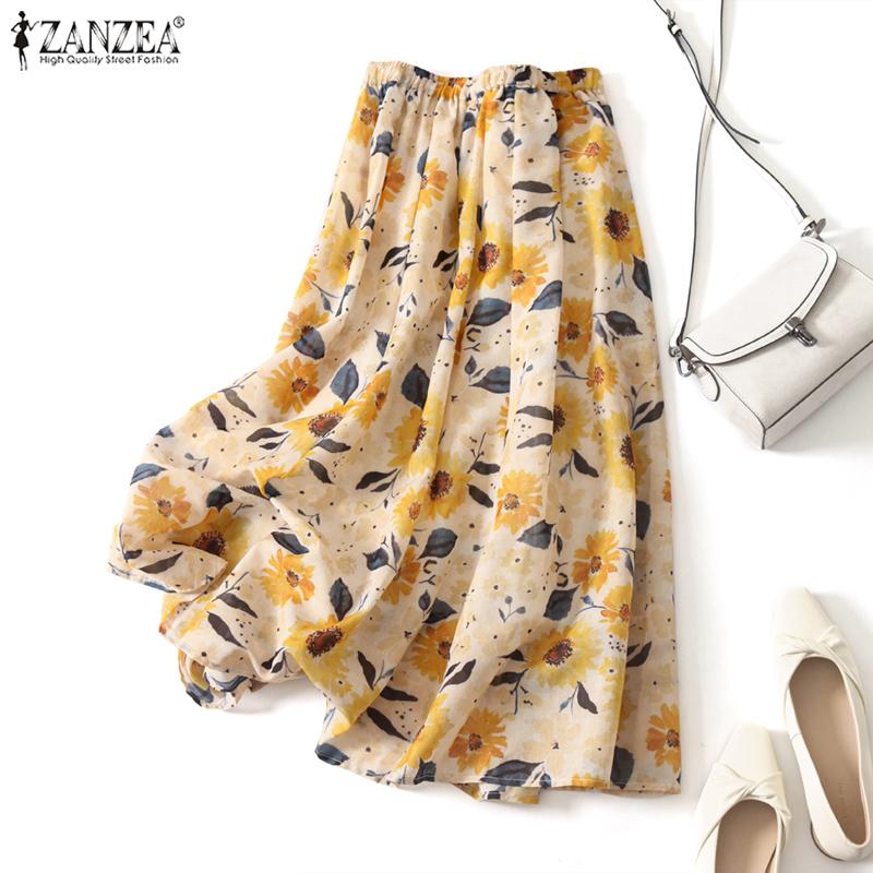 

ZANZEA Летние повседневные юбки с эластичной резинкой на талии и цветочным принтом