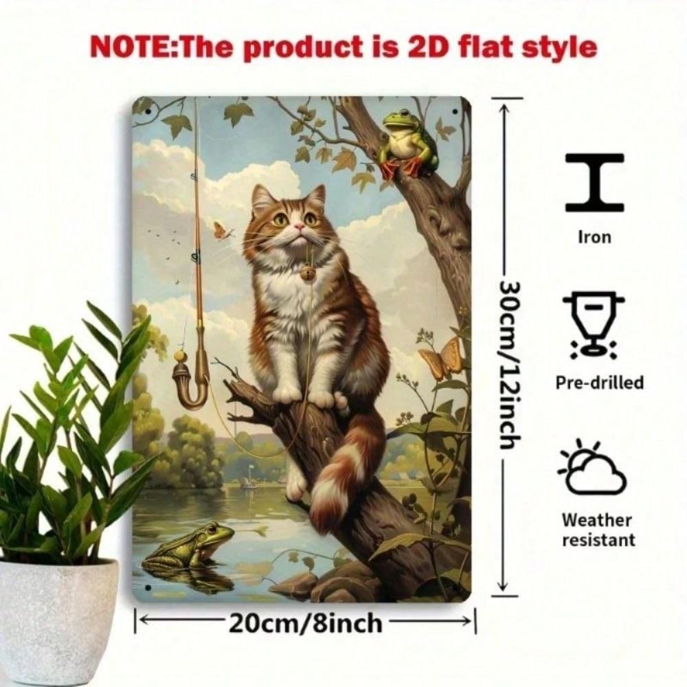 Vintage Katze Angeln Metall Wandposter für Küche