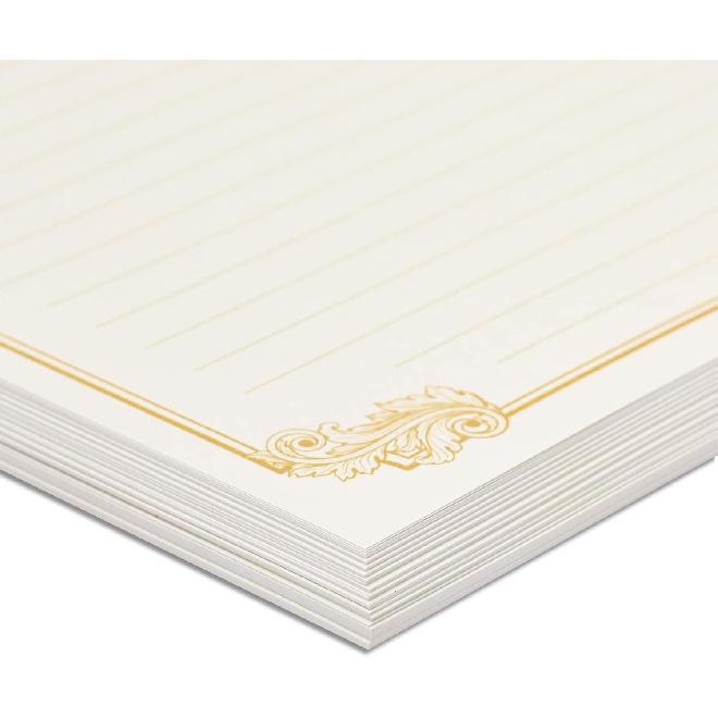 Paper Junkie Letter Paper & Envelopes Set - 60 Sheets (7.2 x 10.2 In) & 30 Ivory Envelopes (4 x 7.7 in), Gold Border, 100 GSM - Vintage Lined