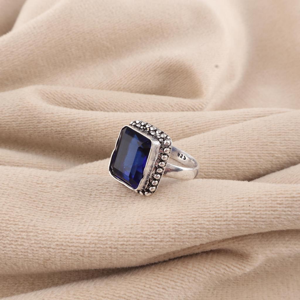 Blue Sapphire Gemstone 925 Sterling Silver Handmade Jewelry Partywear Ring, September Birthstone Jewelry, Anniversary Gift For Her RR-74-3