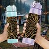 1PC Dark Leopard Skin Texture 750ml Color Plastic Sports Water Bottle Leakproof Flip Straw Lid For Sports Office Home Use