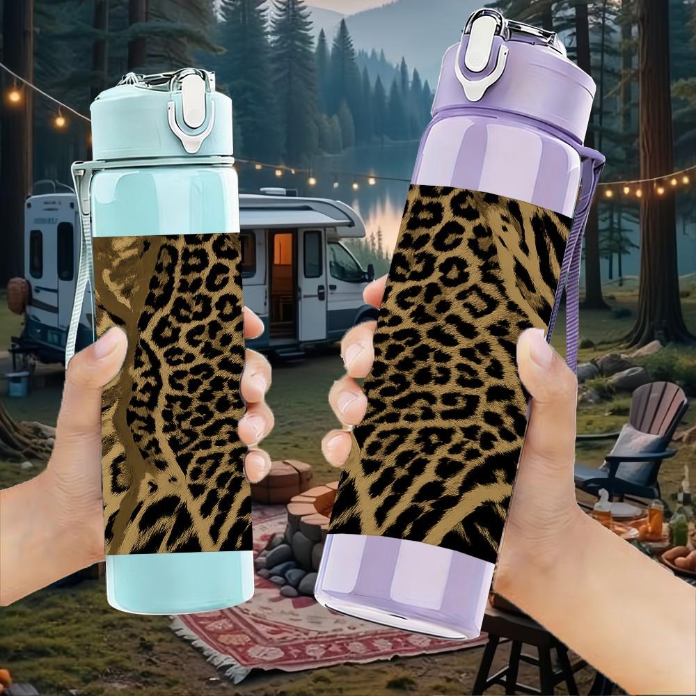 1PC Dark Leopard Skin Texture 750ml Color Plastic Sports Water Bottle Leakproof Flip Straw Lid For Sports Office Home Use