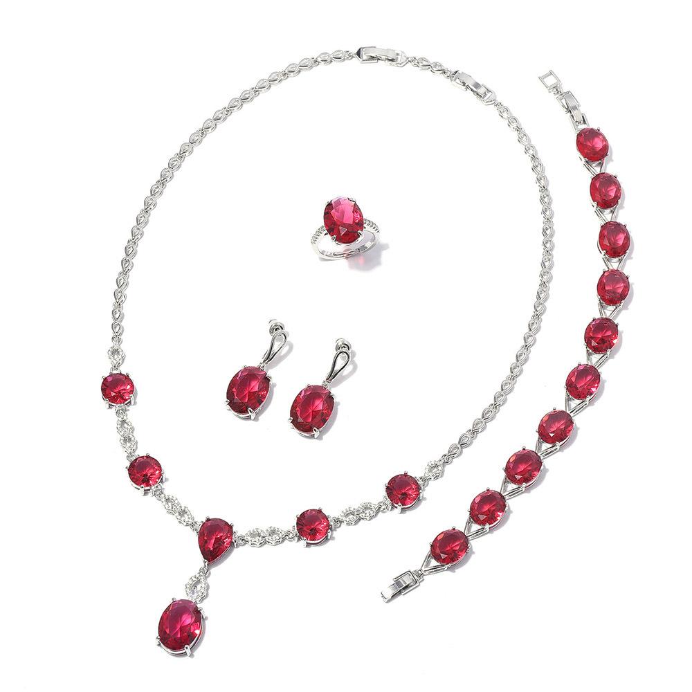 Rainbow Zircon Jewelry Set High-End Set, Red And Blue Gradual Change Bridal Necklace Jewelry Set Multi-Color