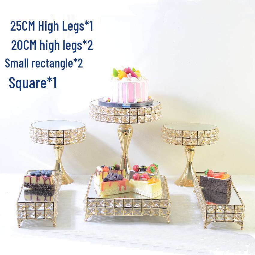Gold Crystal Cake Stand - High-Footed Square Dessert Display Table for Weddings