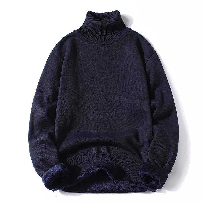 2024 Autumn Men Turtleneck Sweater Fleece-lined  Jumper Sweater Cozy Stylish Men Sweater Male Warm Slim Knitting Pullovers