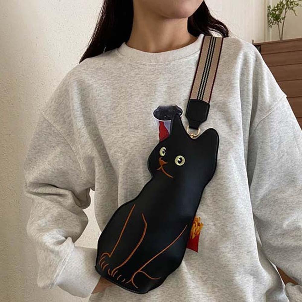 Cartoon Black Cat Chest Pouch Adjustable Strap Multi-functional Cat Shoulder Bag Anti-splash Water Large Capacity