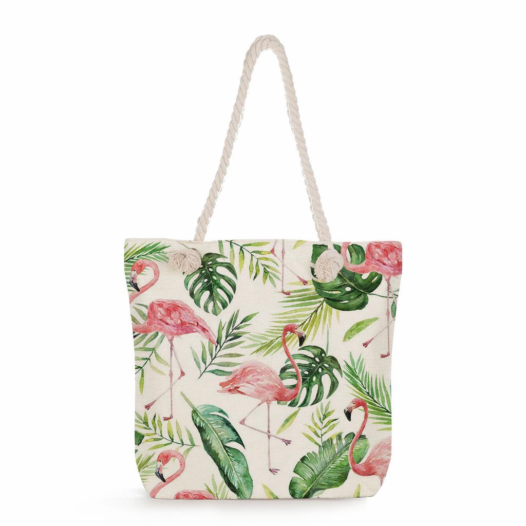 Plant Print Thick Rope Single-shoulder Beach Bag 7237 CLE