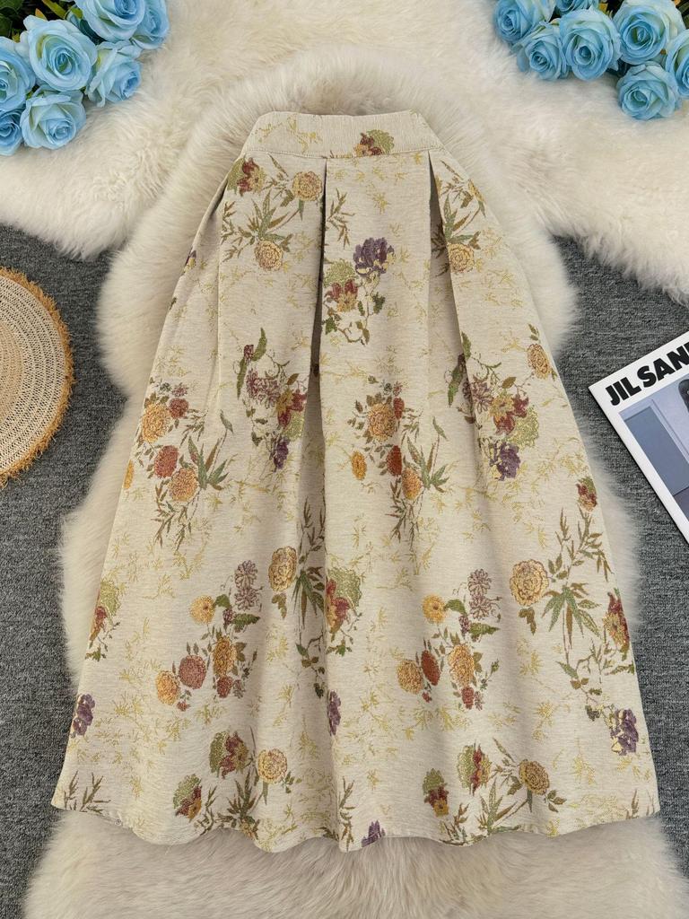 High-End Luxury 3D Embroidered Spring Midi A-line Umbrella Skirt - Versatile Commute Wear