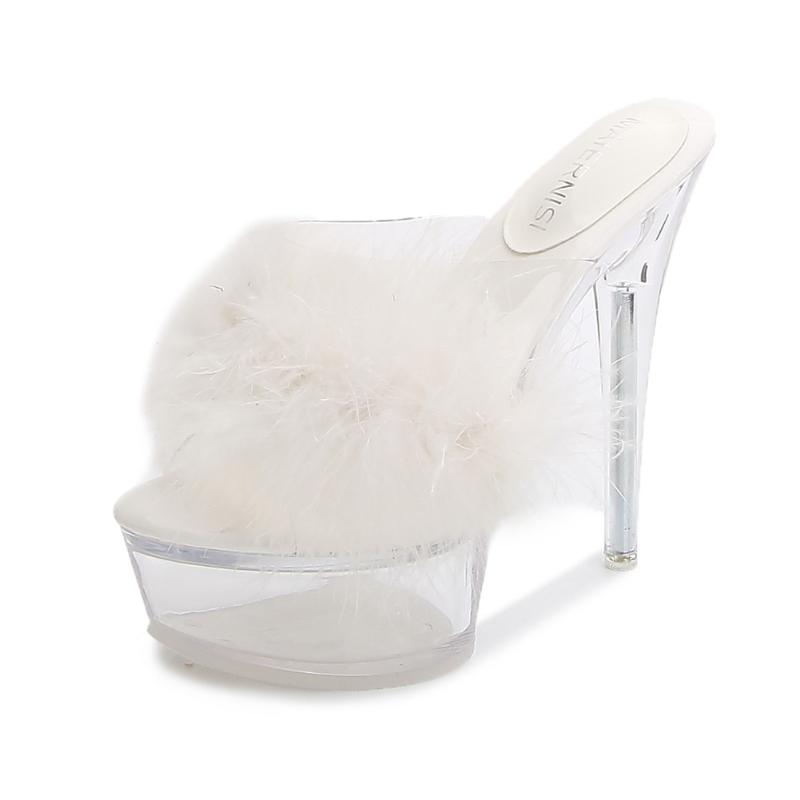 Heel Shoes Thin Heel Waterproof Platform Slippers Transparent Crystal Sandals Wedding Shoes Dress Banquet Elegant Fashion Summer
