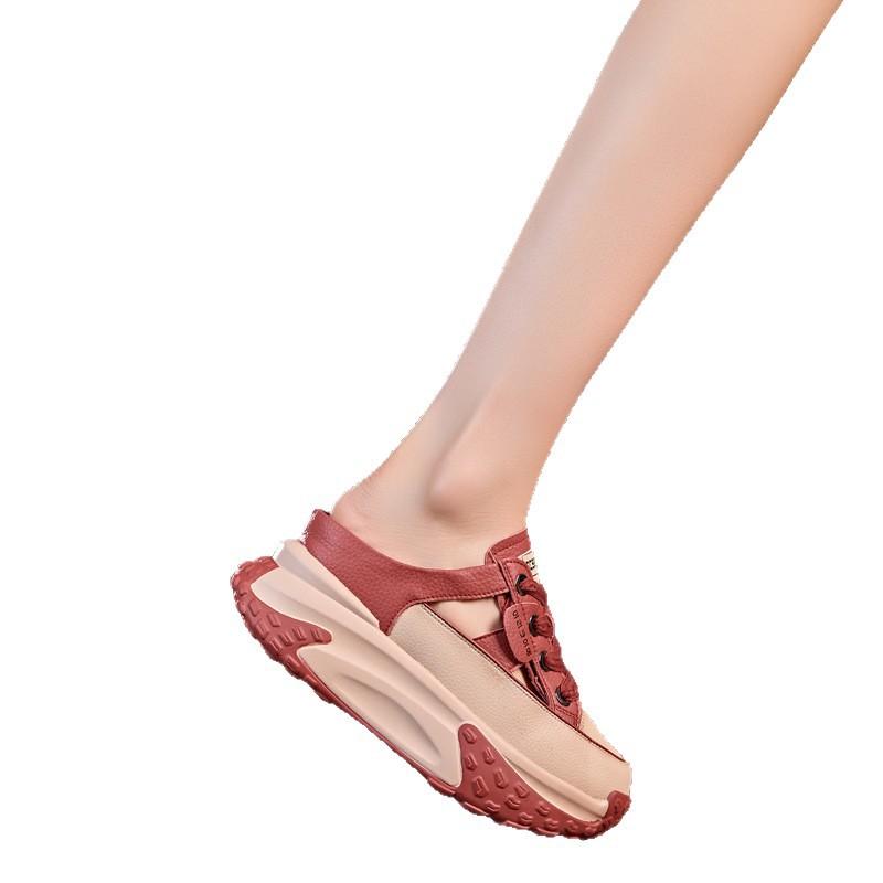 Baotou inner height increase half slippers women's summer wear 2025 new fashion thick-soled lazy cool slippers half tray women's shoes