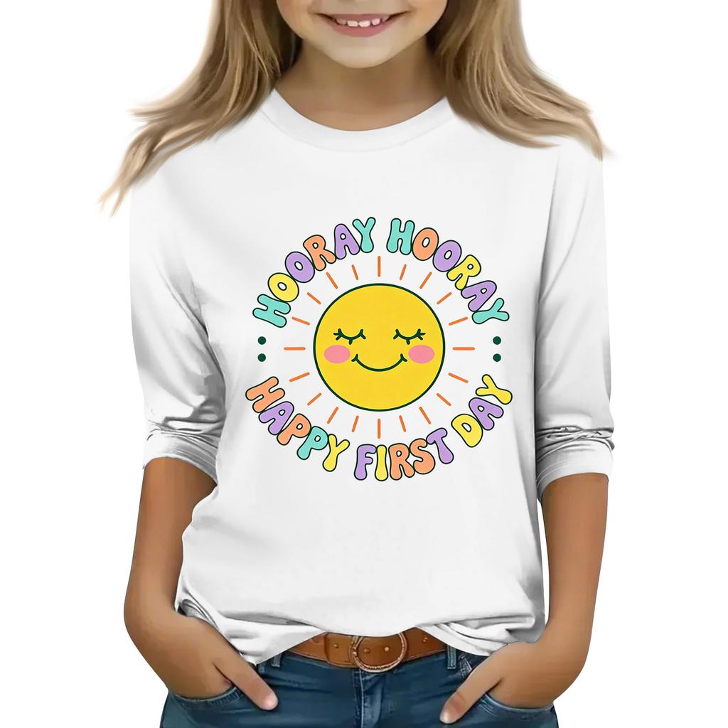 Kids Casual Printed Round Neck 3/4 Sleeve Top for Back To School