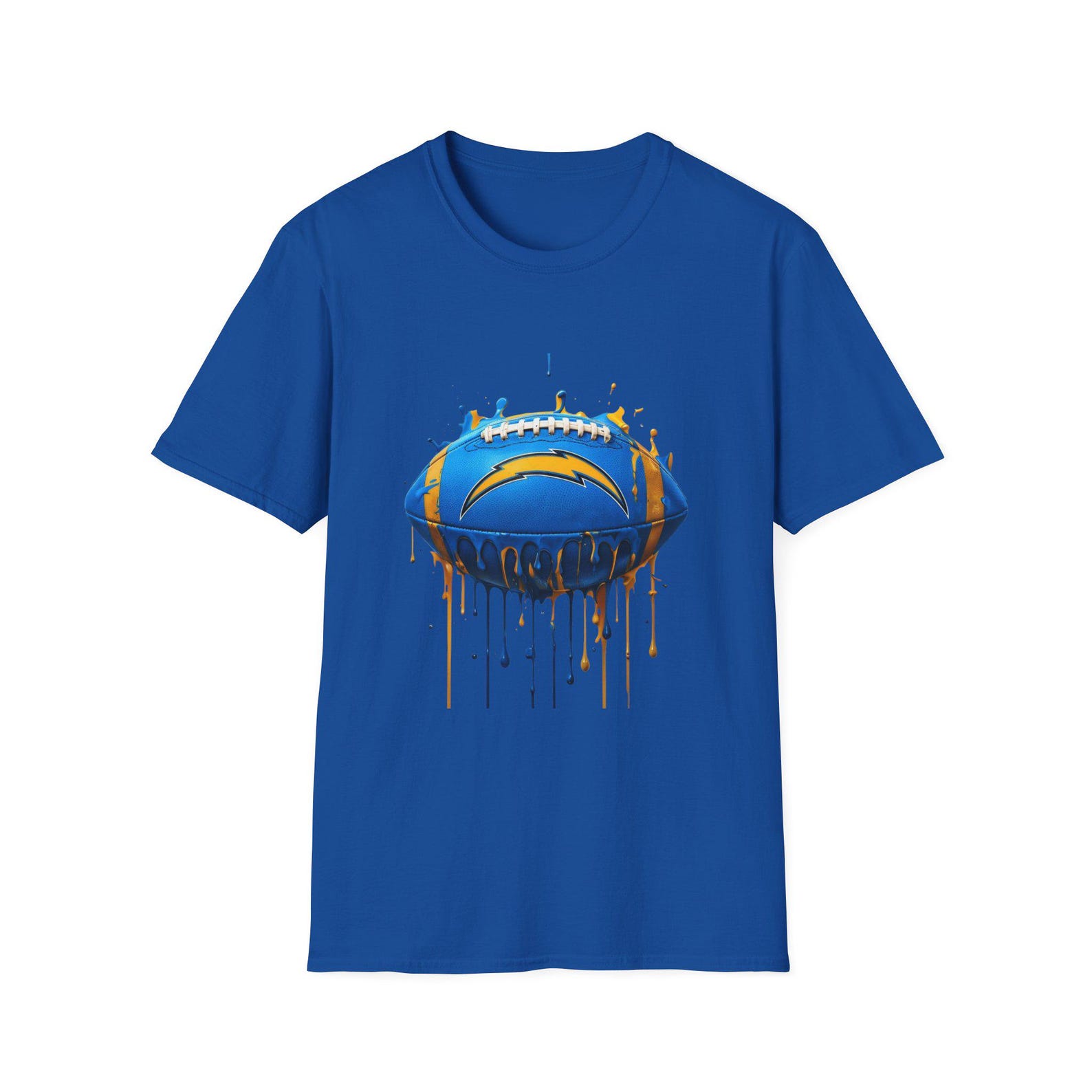 Los Angeles Paint Drip Football Logo T-Shirt | Blue Yellow Grunge Sports Tee 4XL