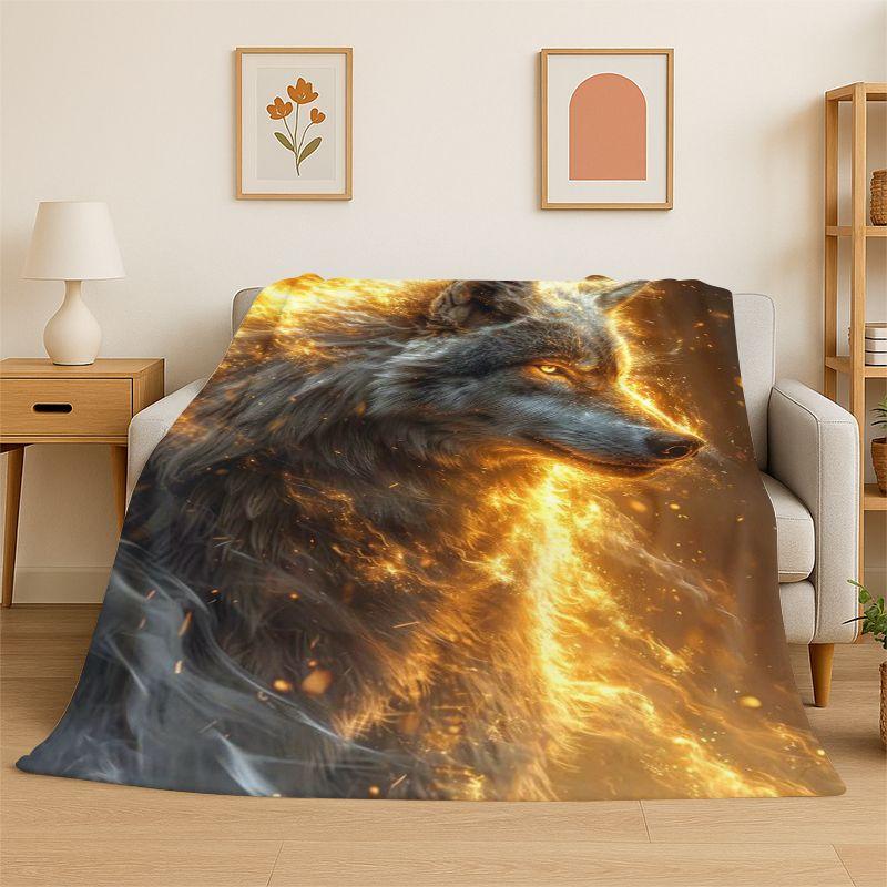 Fenrir Wolf Spirit Moon Dream Animal Flannel Blanket Soft Throw Blanket for Bedroom Living Room Bed Travel Camping Picnic Nap