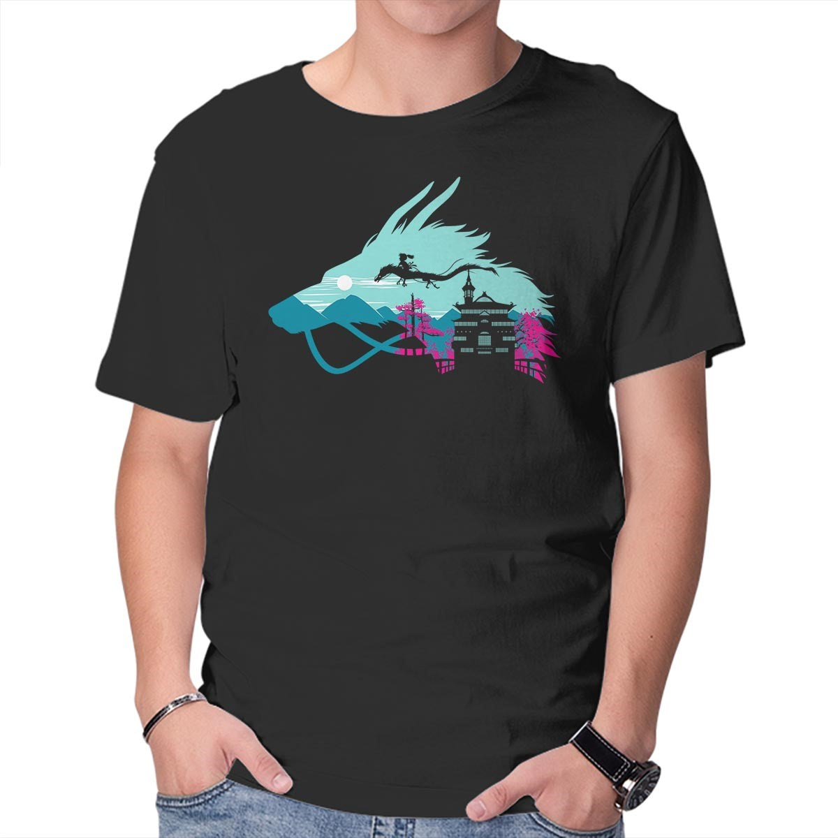 Unisex Crew Neck T-Shirt Traveling on my Dragon Graphic Short Sleeve Casual Tee L